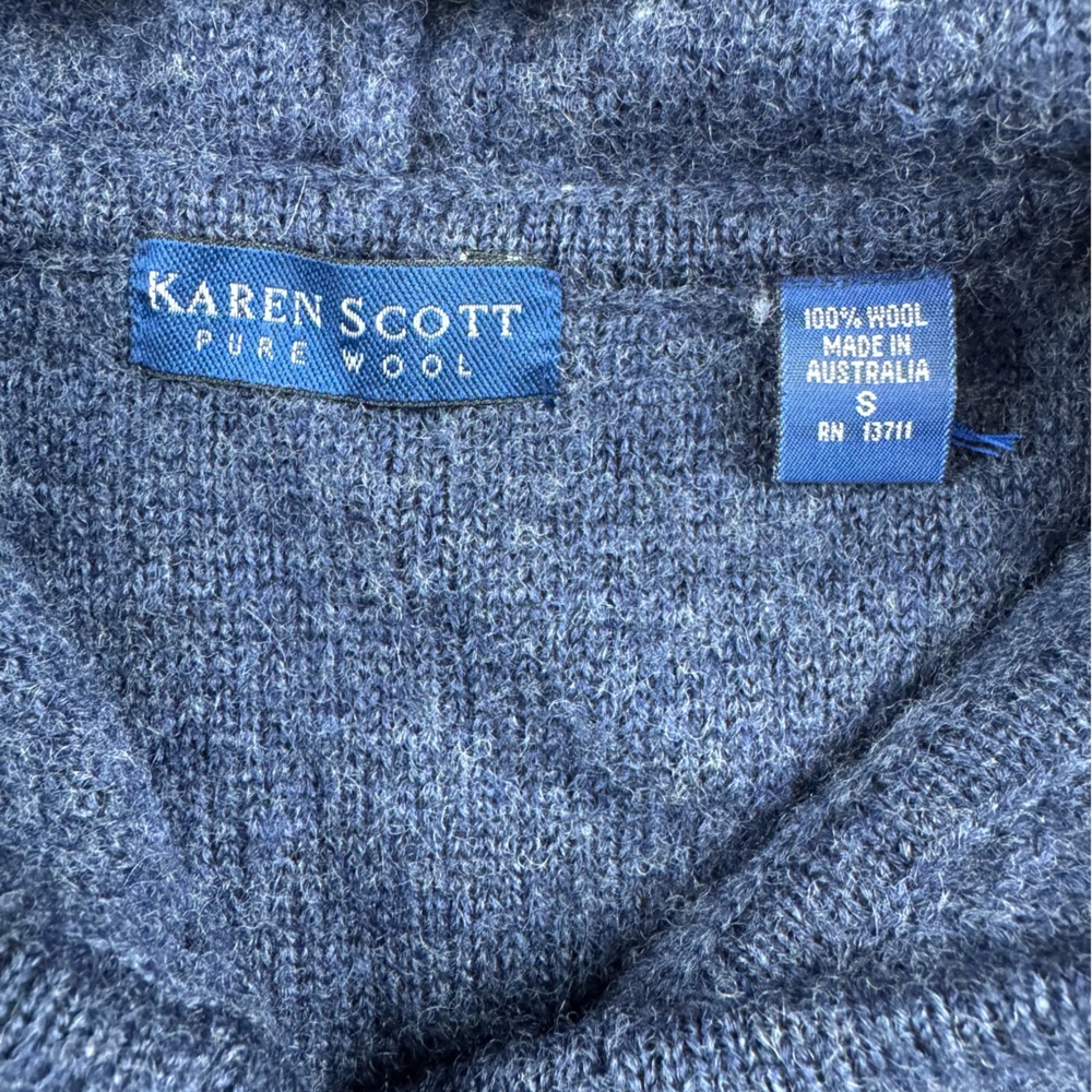 Karen Scott Blue Wool hooded coatigan with toggle buttons - Picture 5 of 7